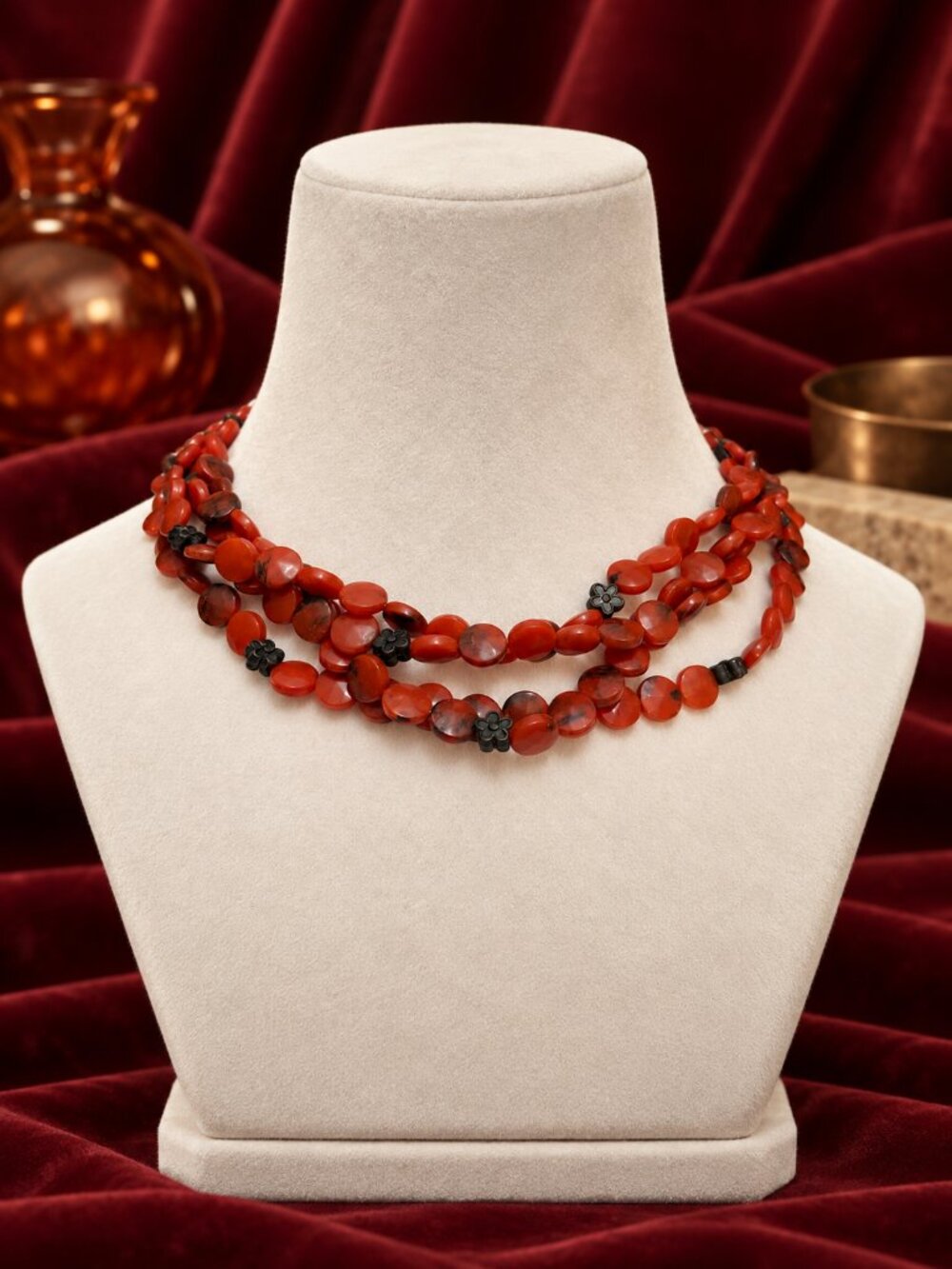 Red Coral Multi-Strand Vintage Necklace